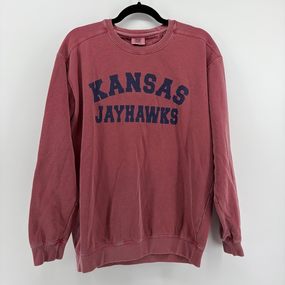 Comfort Colors Womens Medium Sweatshirt Red Kansas Jayhawks Pullover Collegiate